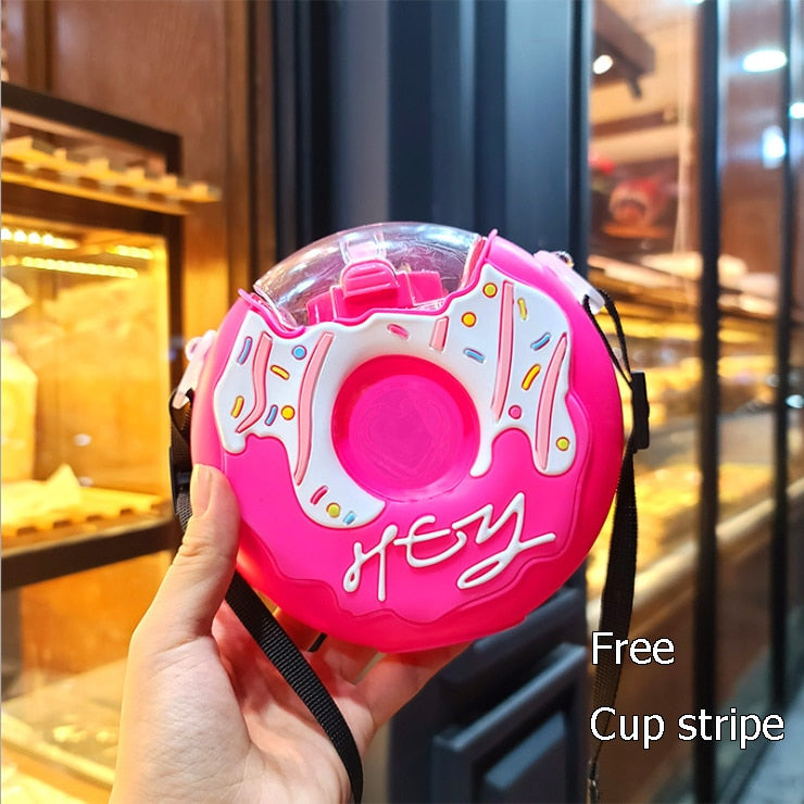 Hot Summer Cute Donut Ice Cream Water Bottle With Straw Creative Square Watermelon Cup Portable Leakproof Tritan Bottle BPA Free